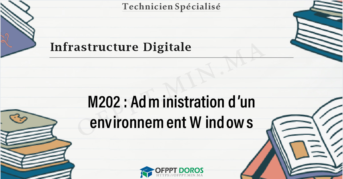 Couverture du cours OFPPT Infrastructure Digitale Administration d’un environnement Windows M202 - 2eme Année: Option Réseaux et systèmes