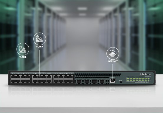 Função VLAN em destaque no Switch Intelbras S2328G-PA.