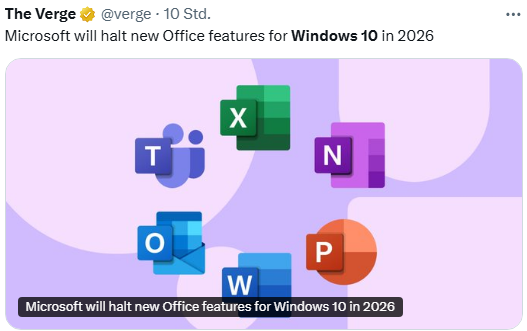 Windows 10: Microsoft 365 Update end dates