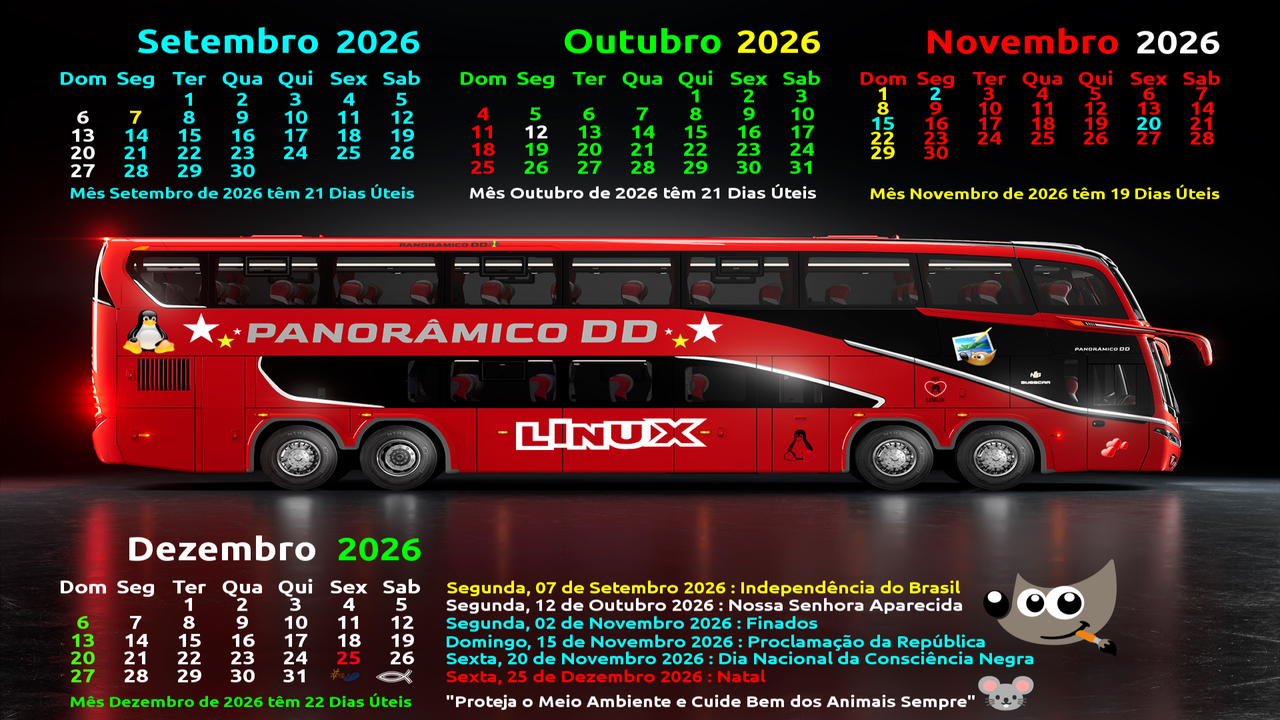 Busscar DD Panoramico NB1 Lateral Direita Calendarios SOND 2026 Extra Promo Gimp Linux 1920x1080