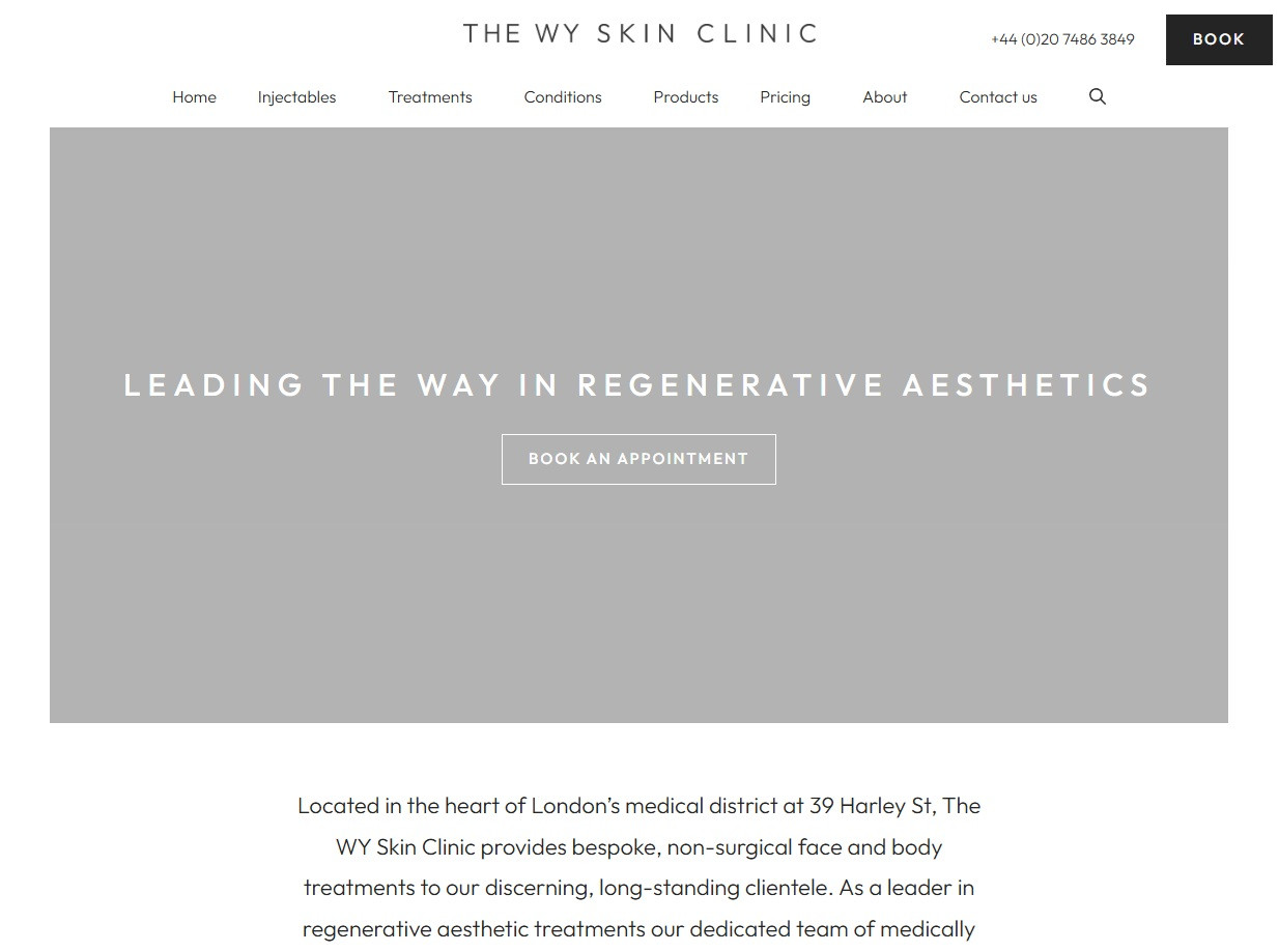 Waterhouse Young London clinic homepage promoting regenerative aesthetics.