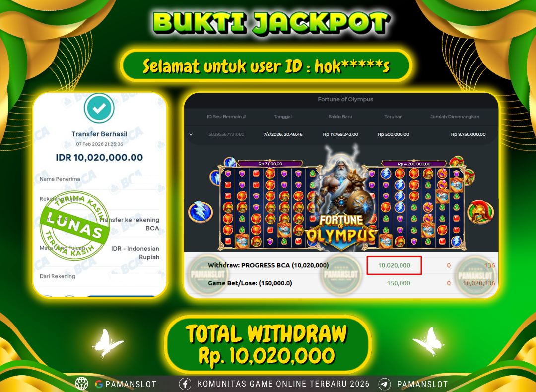 PAMANSLOT JACKPOT Game PP - Fortune Of Olympus Rp.10,020,000- LUNAS