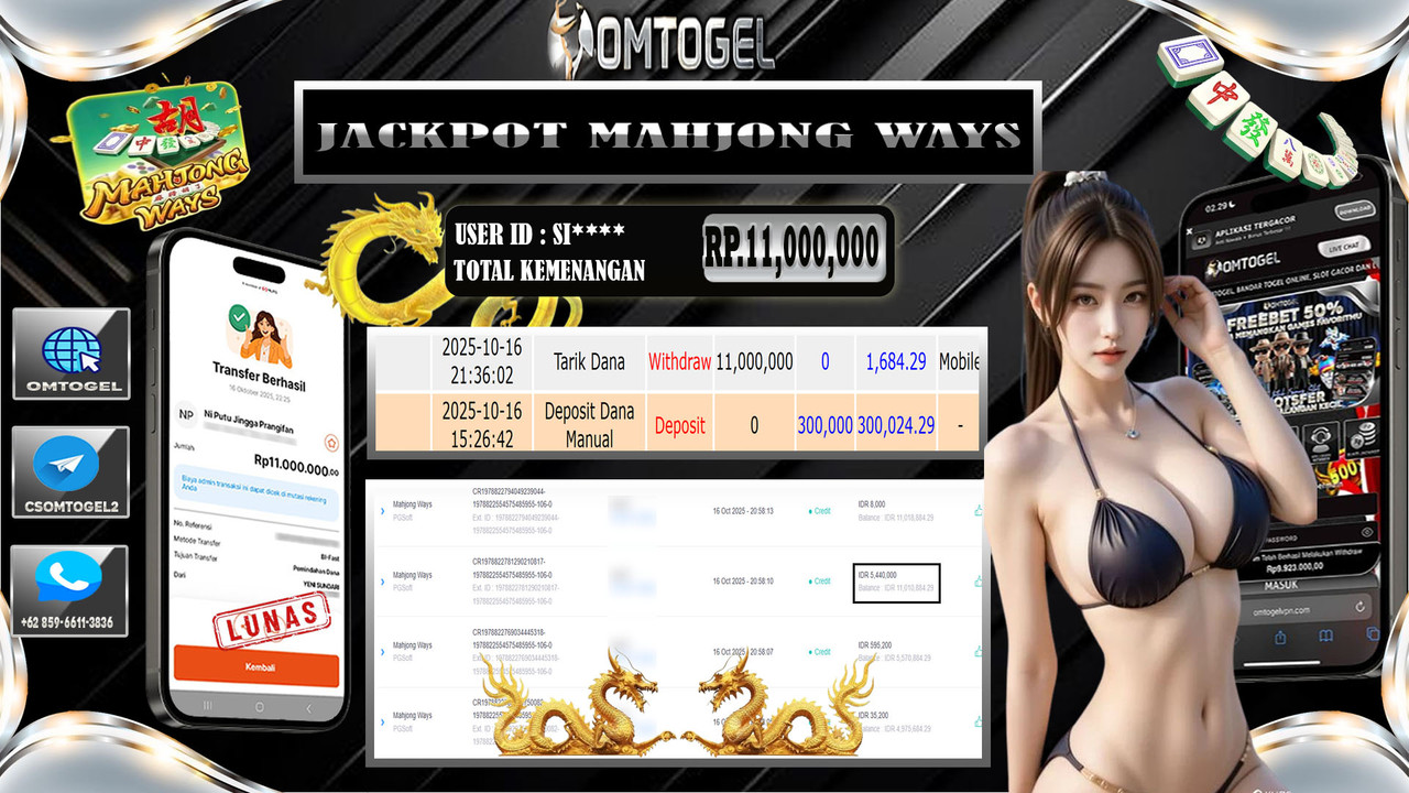 OMTOGEL JACKPOT PGSOFT MAHJONG WAYS 11 JUTA DI BAYAR LUNAS ,-