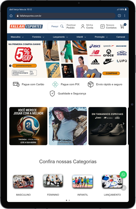 Desenvolvimento de E-commerce de alta convers&atilde;o para Fallah Esportes otimizado com SEO