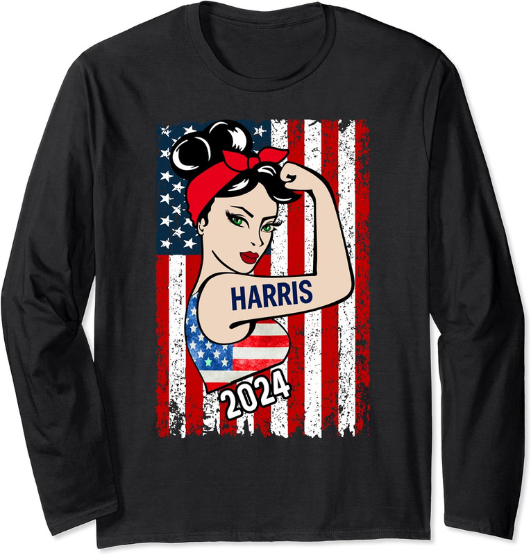 American Flag Theme Elections 2024 Kamala Harris Long Sleeve Tshirt