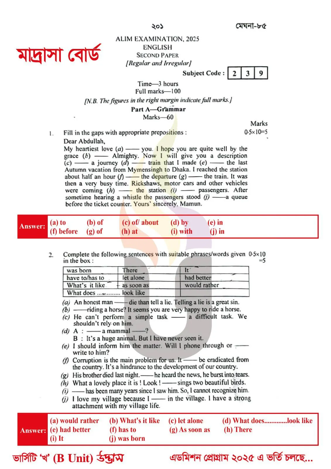 Alim 2025 English 2nd Paper Question solution pdf Download