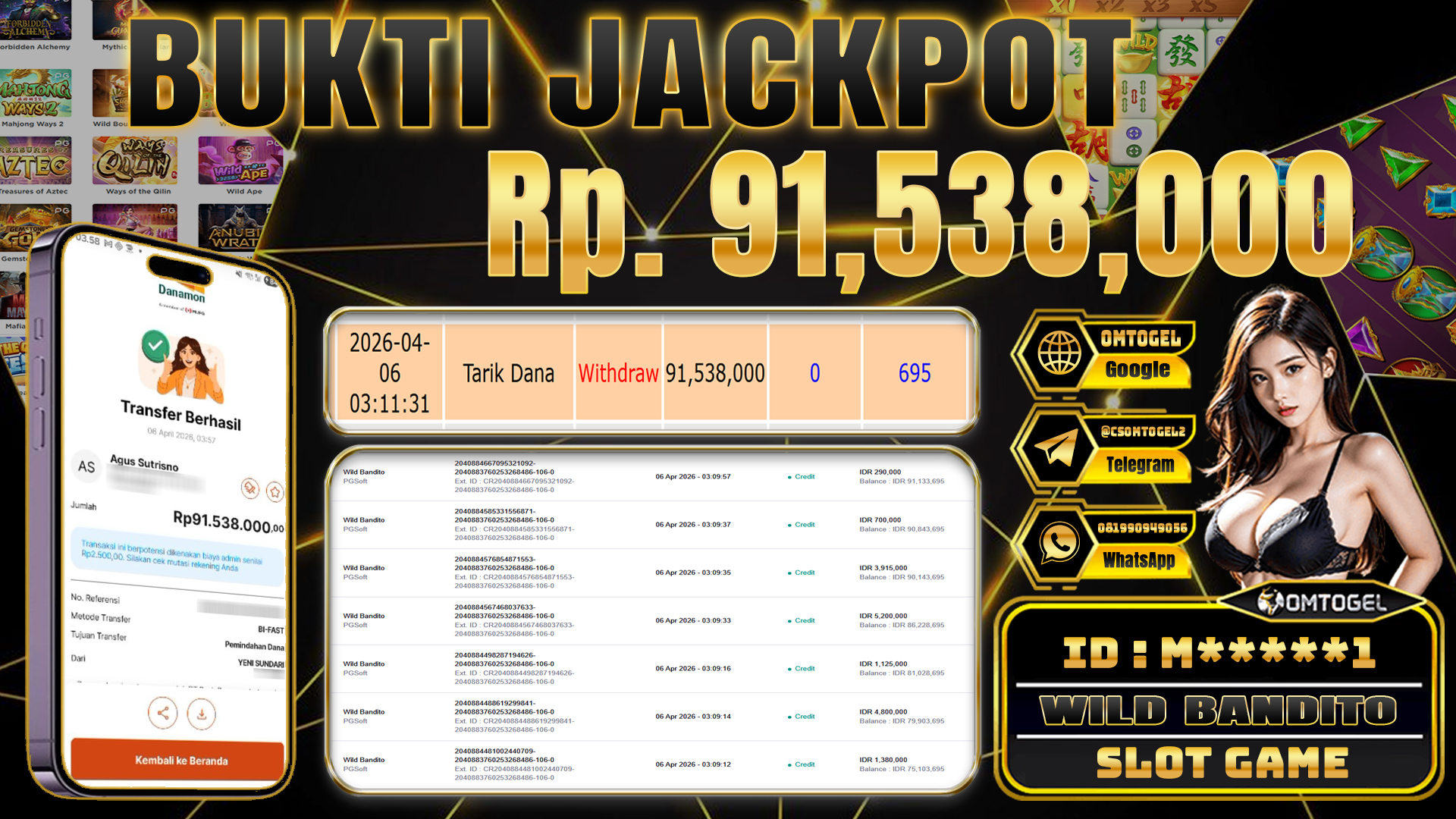 OMTOGEL JACKPOT PGSOFT WILD BANDITO ,91 JUTA DI BAYAR LUNAS ,-