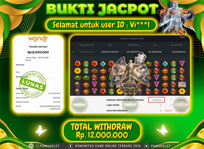 PAMANSLOT JACKPOT Game PP - Gates Olympus 1000 Rp.12,000,000- LUNAS