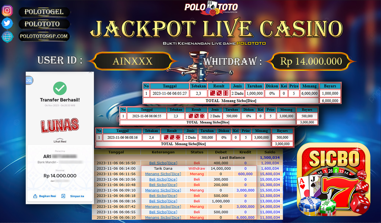 BUKTI PEMBAYARAN JACKPOT DIPOLOTOTO DIBAYAR LUNAS!!!