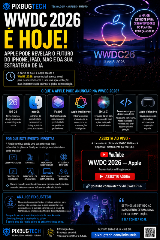 🍎 WWDC 2026 É HOJE: Apple pode revelar o futuro do iPhone, iPad, Mac e da sua estratégia de IA