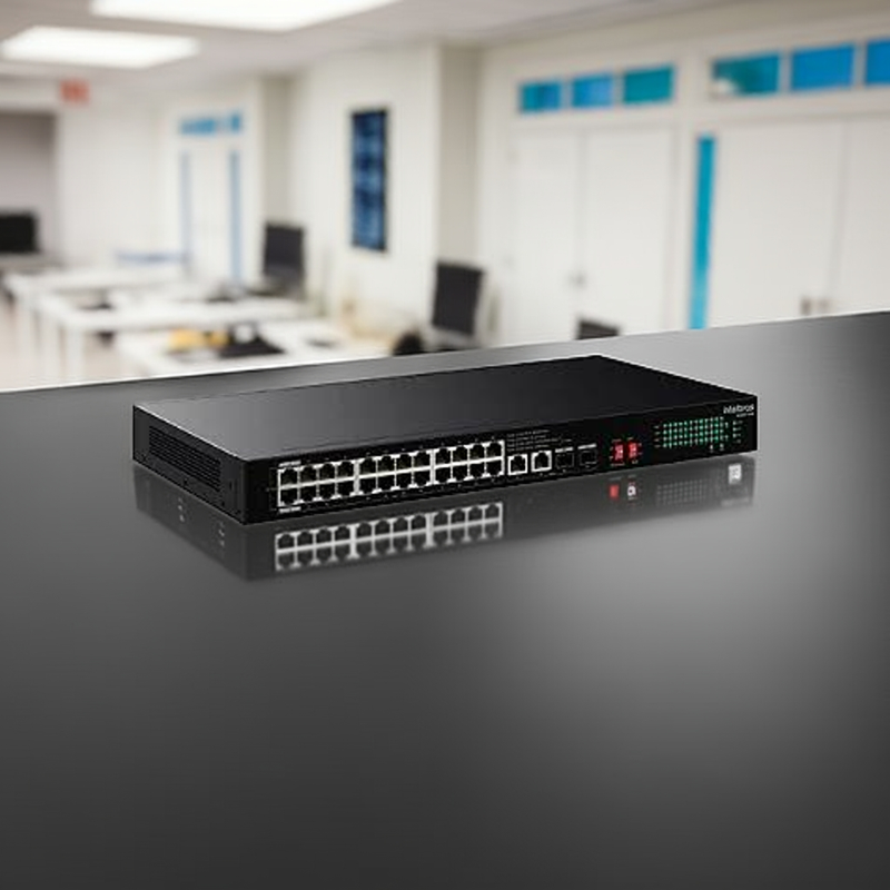 Switch Intelbras S1126F-HPA em rack de servidores