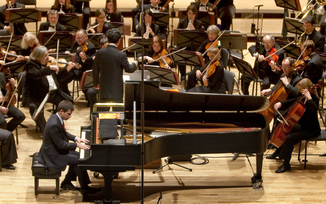 Pete Buttigieg performs Gershwin's Rhapsody in Blue with the South Bend Symphony Orchestra inside the Morris Performing Arts Center