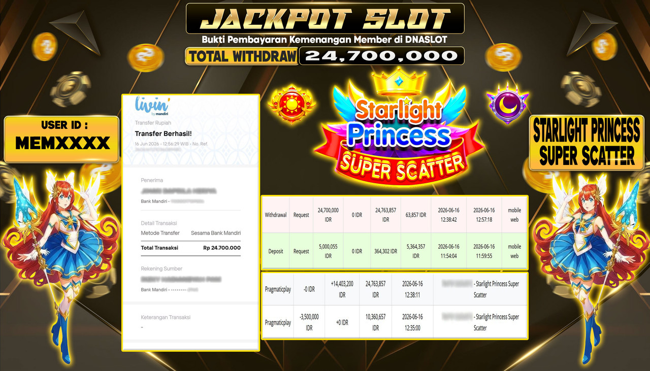 JACKPOT SLOT STARLIGHT PRINCESS SUPER SCATTER 16 JUNE 2026