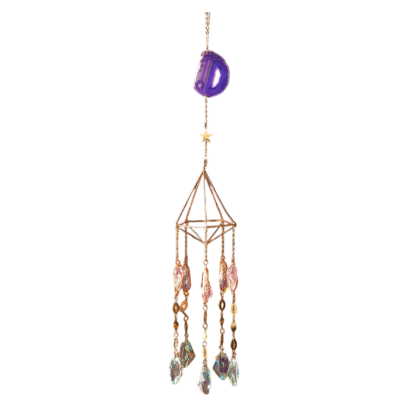 Purple Fairy Faceted Crystal Prism - Handmade Agate Slice Ornament for Rainbow Reflection