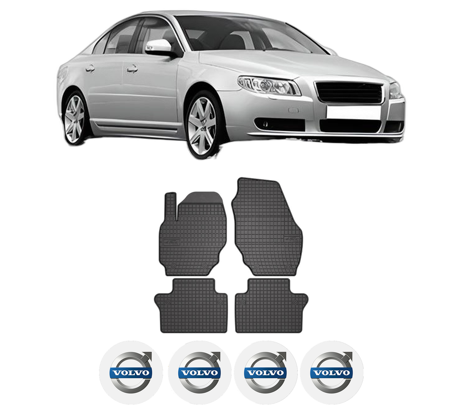 Set covorase presuri VOLVO S80 II (124) din 2006-2016, auto, din cauciuc thermoplastic, 4 Stickere auto cu VOLVO