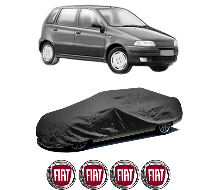 Husa tip prelata auto pentru FIAT PUNTO Van (176_) din 1996-2000, Culoare Negru, material textil impermeabil, rezistanta la intemperii praf UV, CARPASSION Husa Protectie, 4 Stickere auto cu FIAT