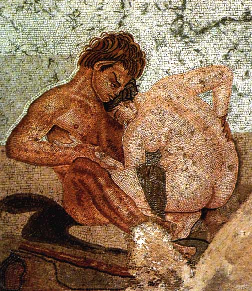Mosaic Satyr Nymph from the House of the Faun in Pompeii now in the Archaeological Museum in Na