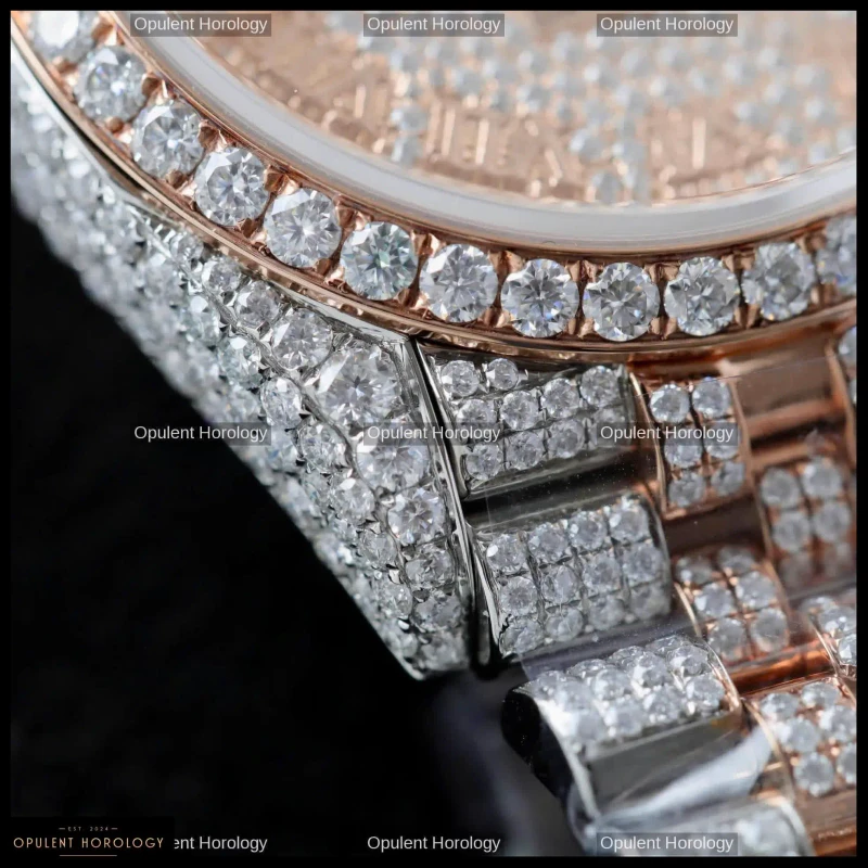 Rolex Datejust Custom Gold Plated Moissanite Diamond Setting 36mm - Super Clone