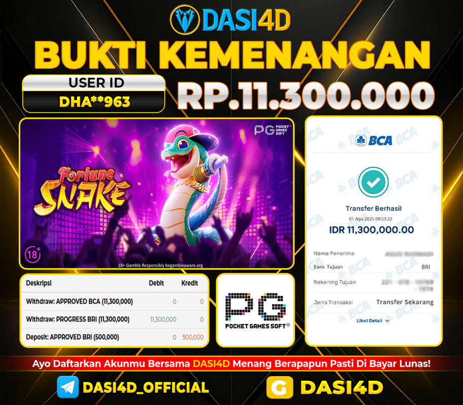 BUKTI KEMENANGAN 01 AGUSTUS DI FORTUNE SNAKE RP 11.300.000 