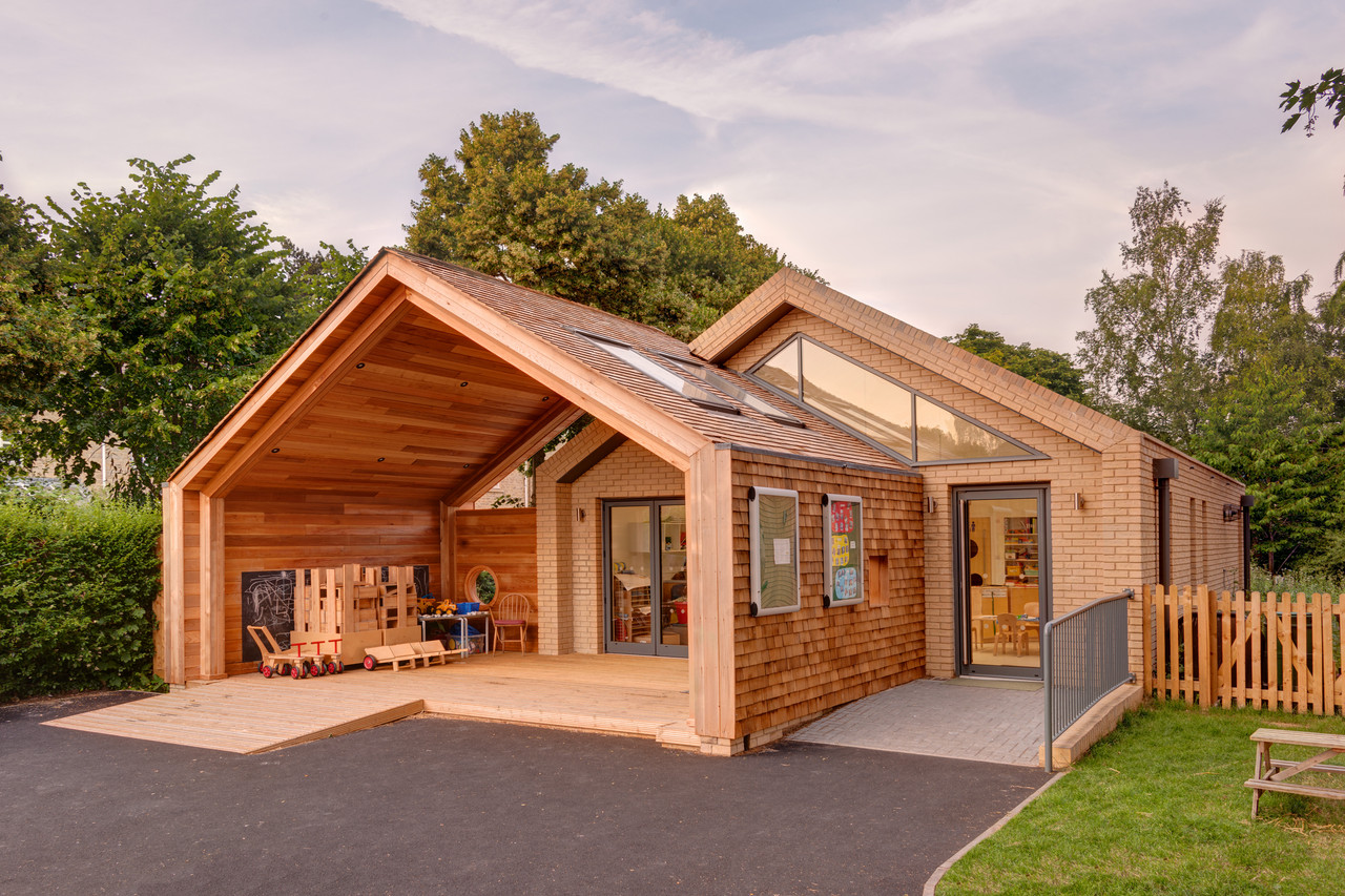 St Mary's School exterior with timber-clad pavilion