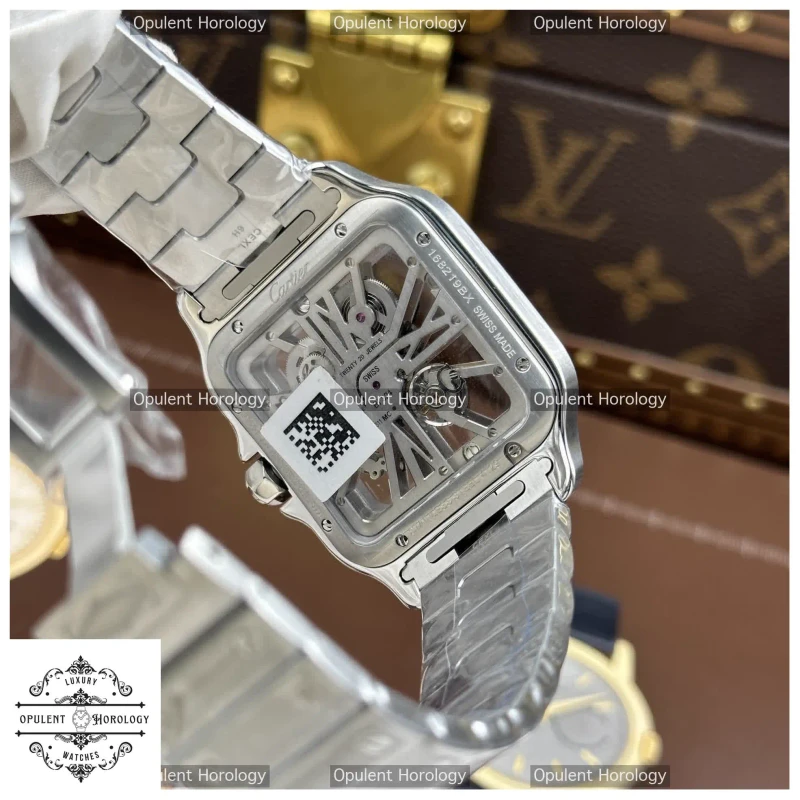 Cartier Santos Skeleton Replica Watch | 39.8mm Stainless Steel Metal Bracelet - Super Clone