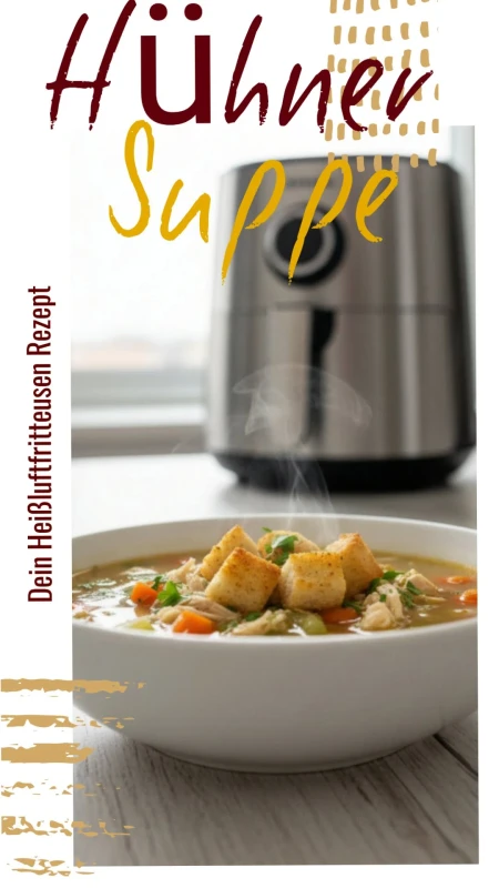 Pinterest Pin: Aromatische Hühnersuppe aus der Heißluftfritteuse – einfaches Airfryer Rezept