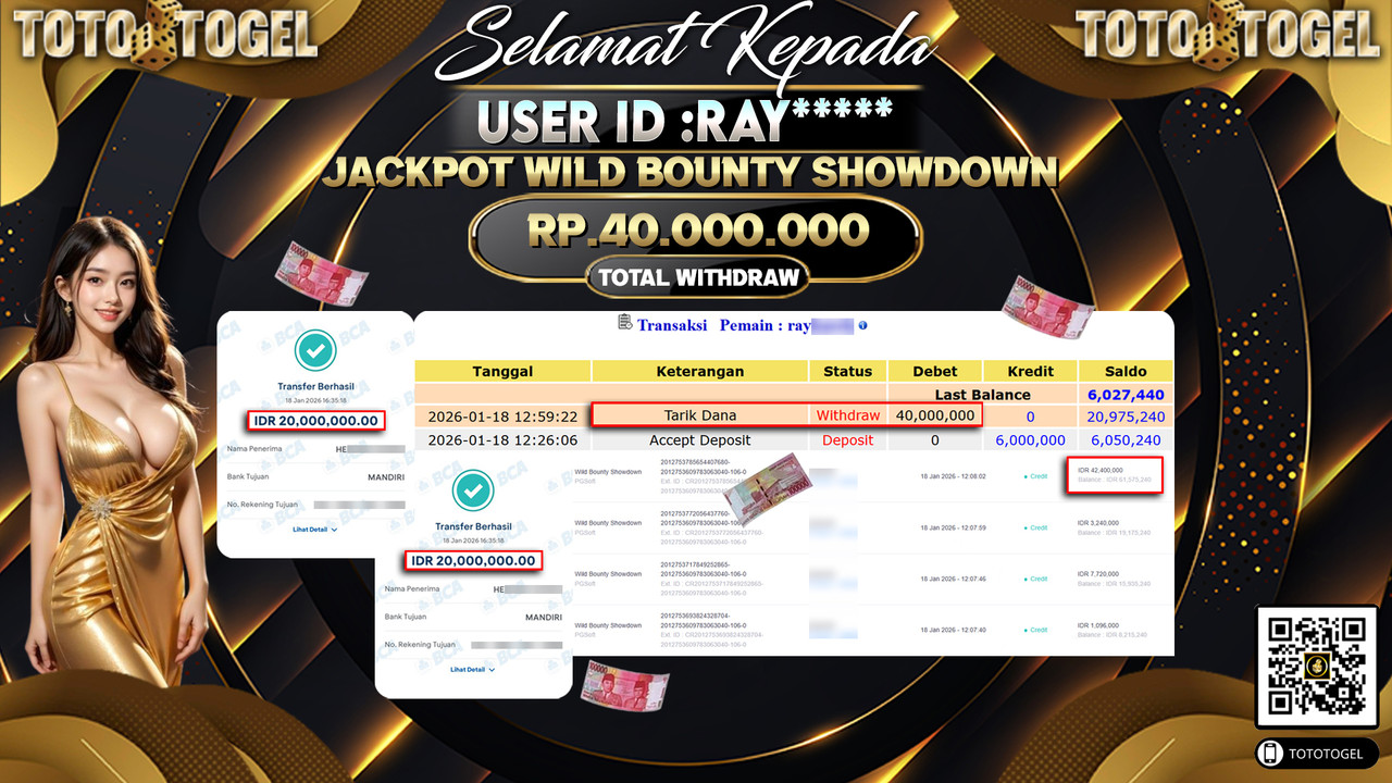 Bukti Pembayaran Jackpot Permainan Slot Wild Bounty Showdown ID:RAY*****LUNAS