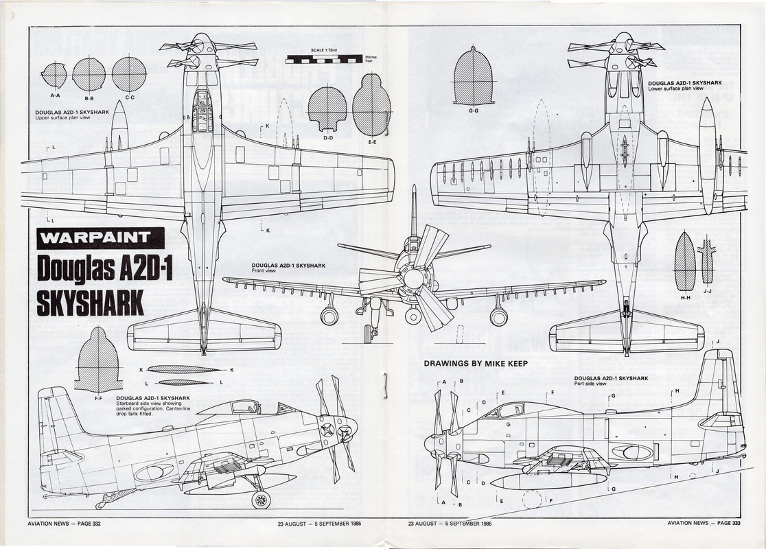 Douglas A2D Skyshark 3-View Drawing 1