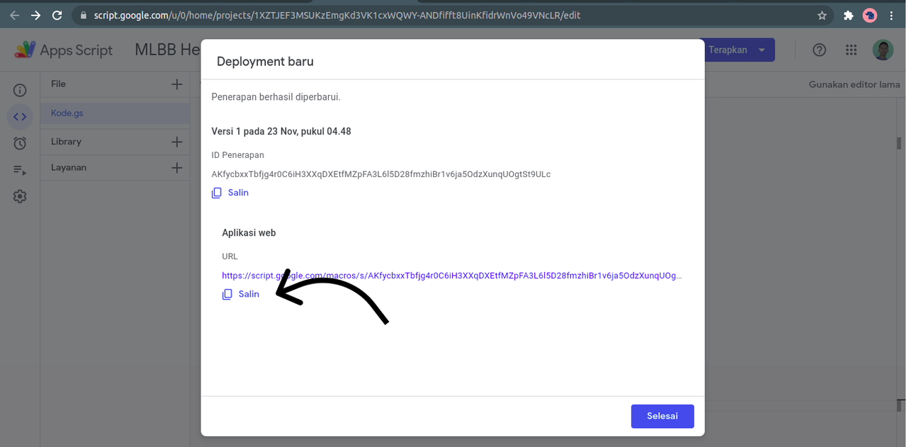 Deployment sukses Deployment sukses