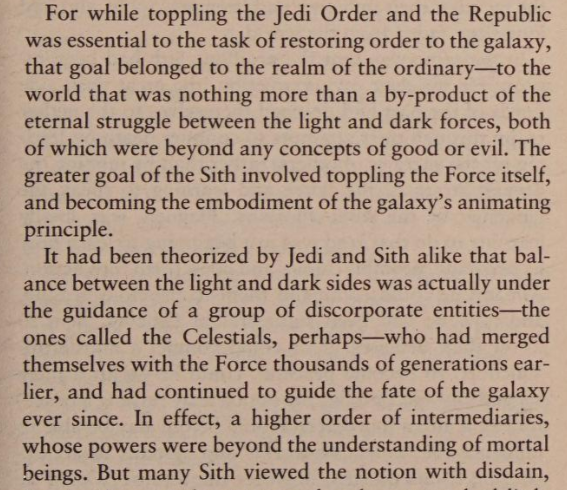 Balance of the Force was considered a practice of the Celestials who merged with the Force