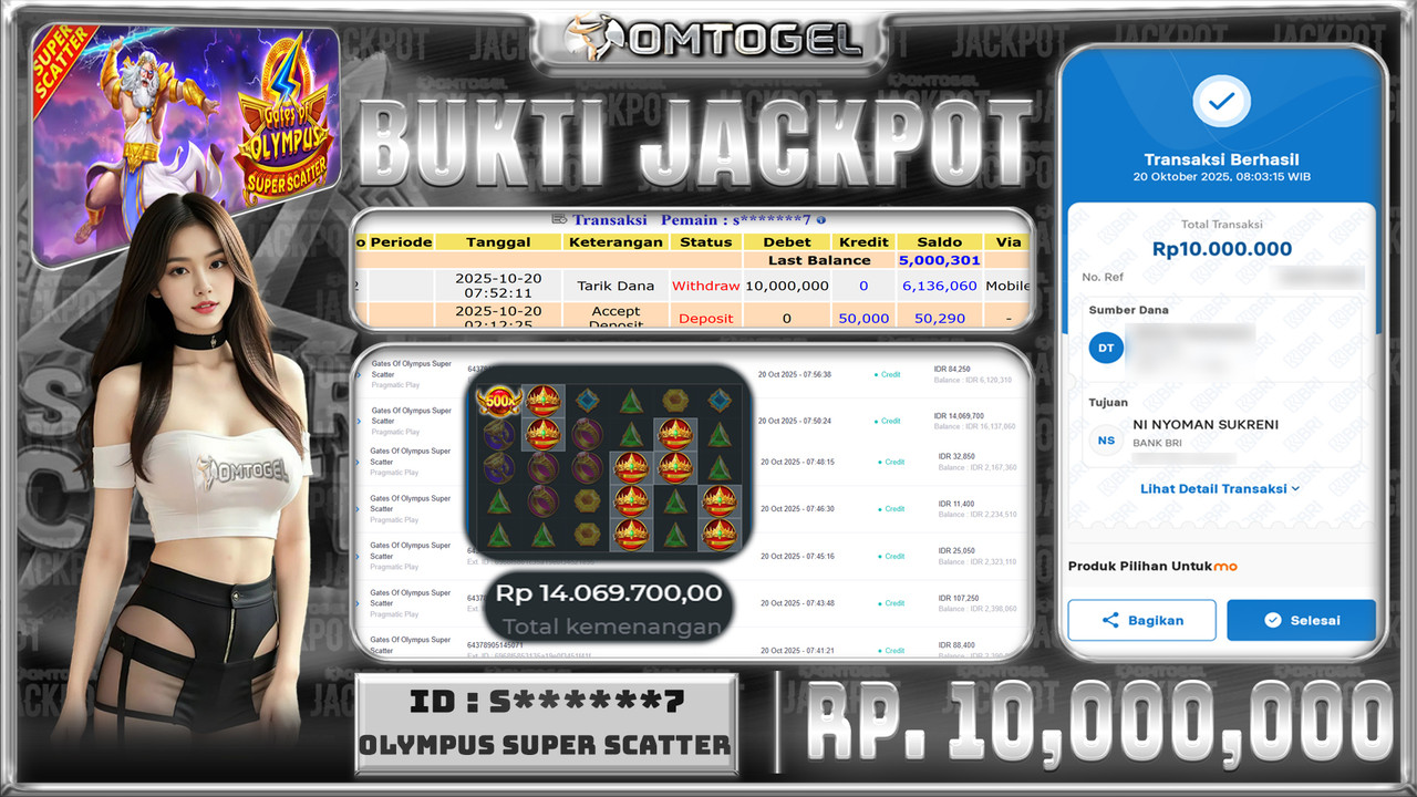 OMTOGEL JACKPOT PRAGMATIC PLAY GATES OF OLYMPUS SUPER SCATTER 10 JUTA DI BAYAR LUNAS ,-