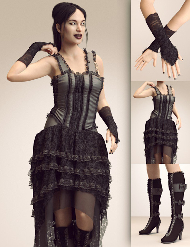 dForce Victorian Goth Outfit for Genesis 8 Female(s)