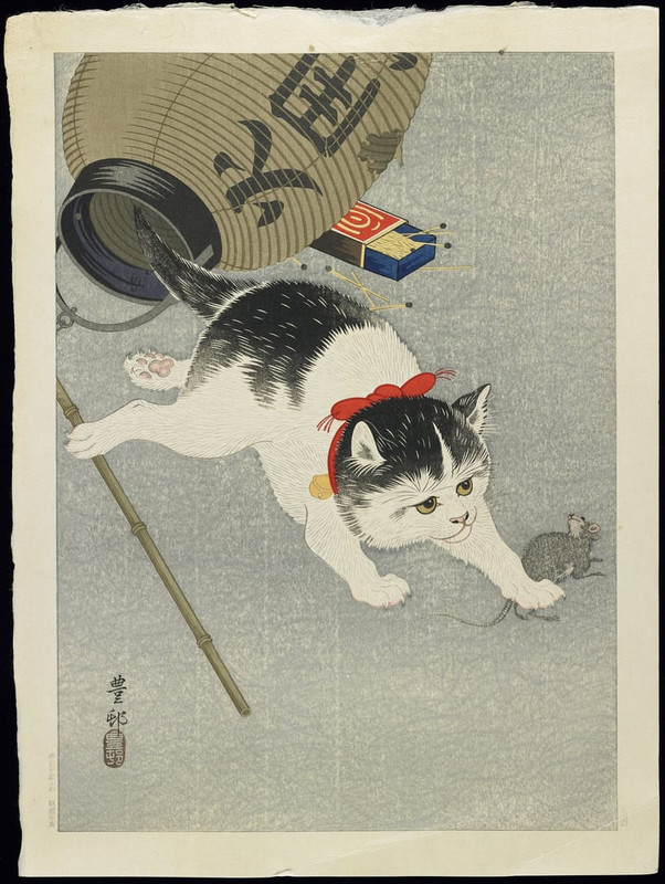 1-Ohara Koson - Kitten and Lantern 1930s - (MeisterDrucke-631644)