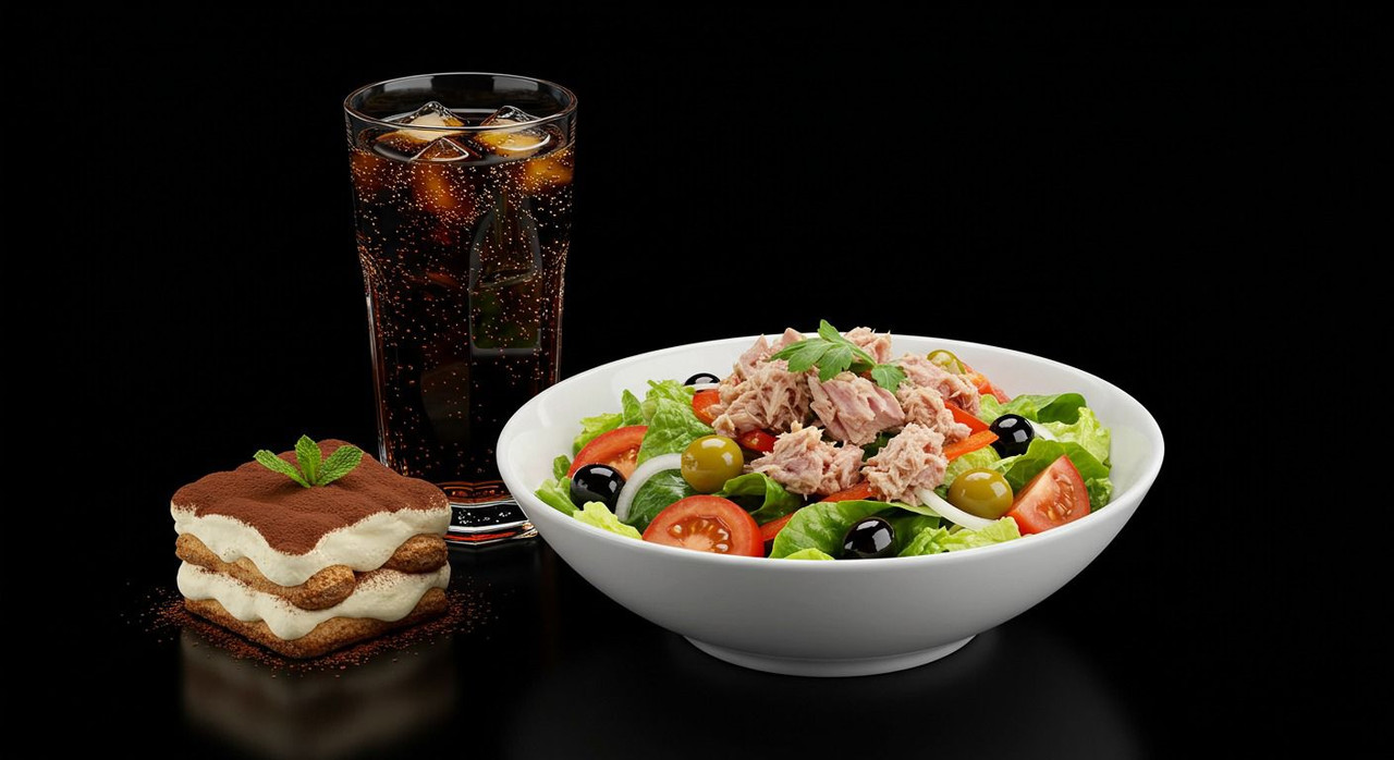 Ensalada de atún + Refresco + Tiramisú