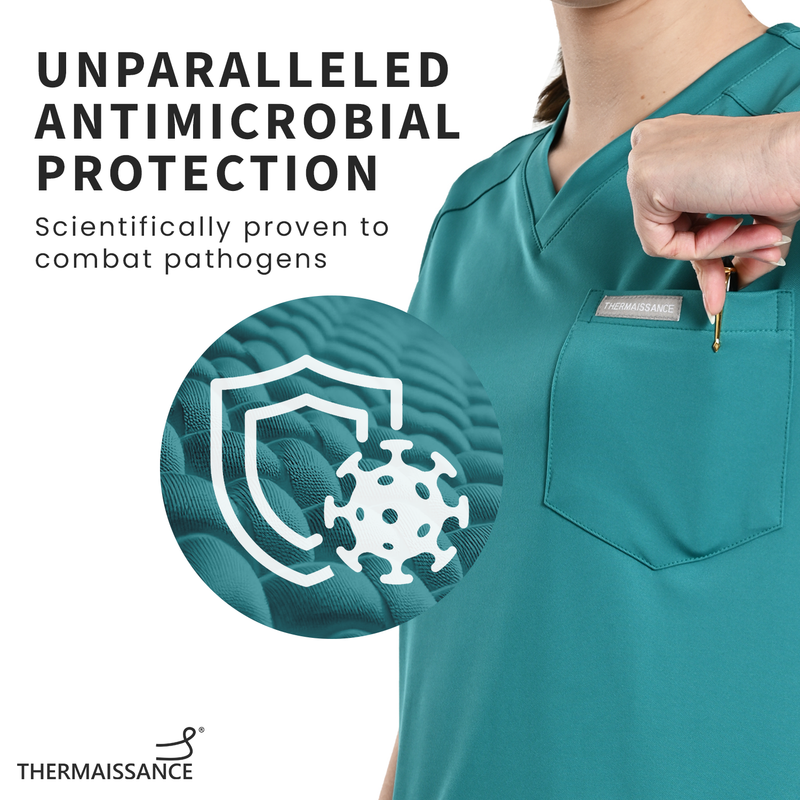 Women Scrub Vneck Top Teal Green 2