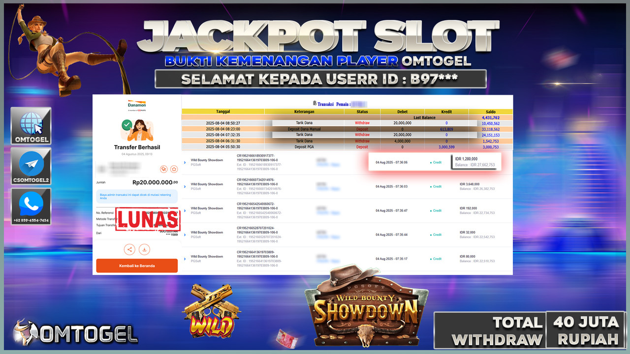 OMTOGEL JACKPOT PGSOFT WILD BOUNTY SHOWDOWN 40 JUTA DIBAYAR LUNAS,-