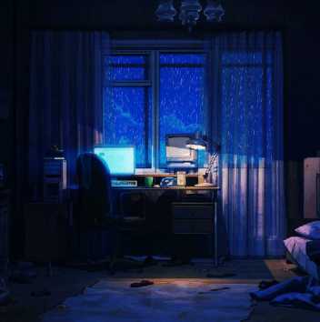 Studying from the bedroom on a rainy, gloomy day