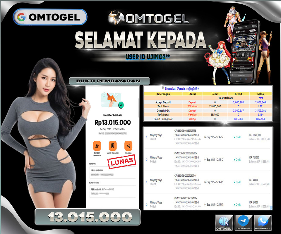 OMTOGEL JACKPOT PGSOFT MAHJONG WAYS 13 JUTA DI BAYAR LUNAS ,-