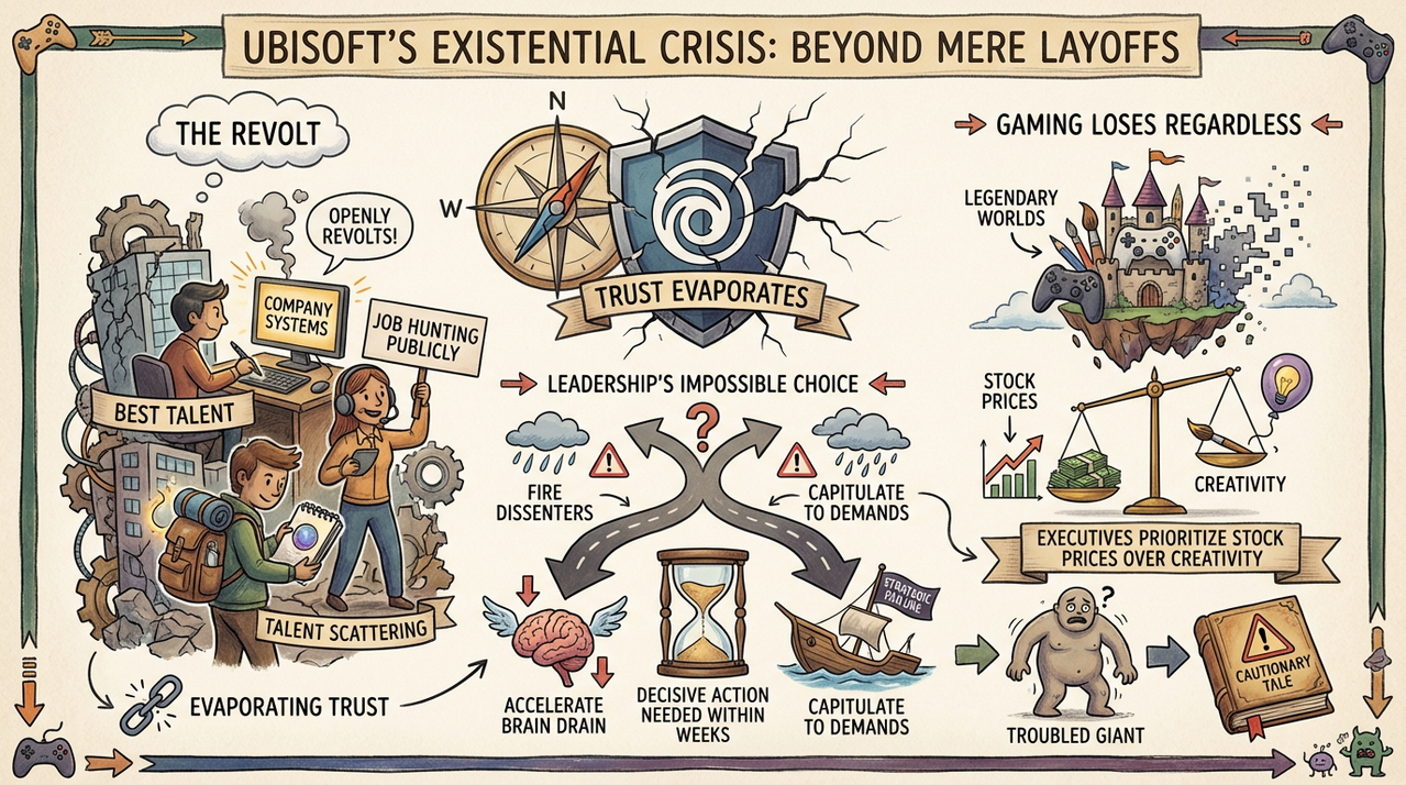 Corporate office with stressed employees representing gaming industry crisis