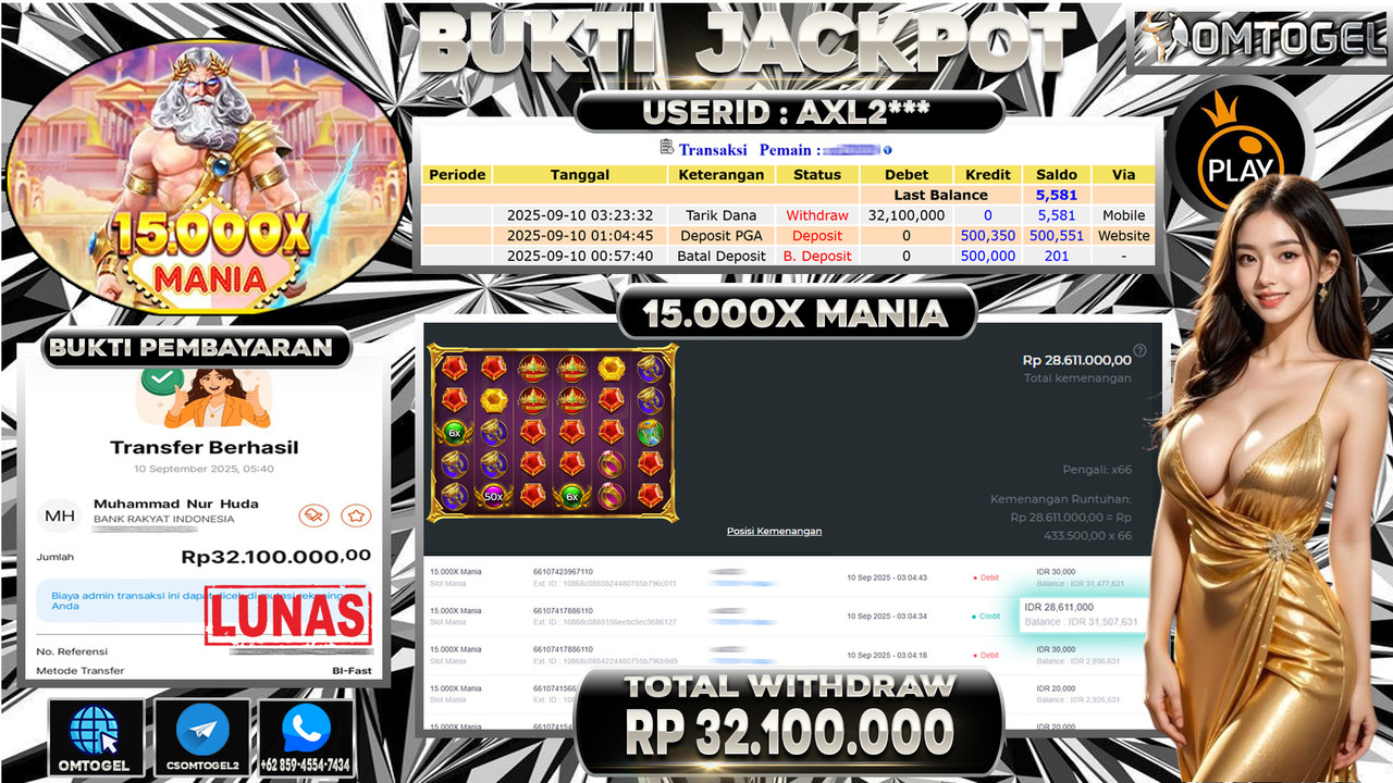 OMTOGEL JACKPOT SLOT MANIA 15,000X MANIA 32 JUTA DI BAYAR LUNAS ,-