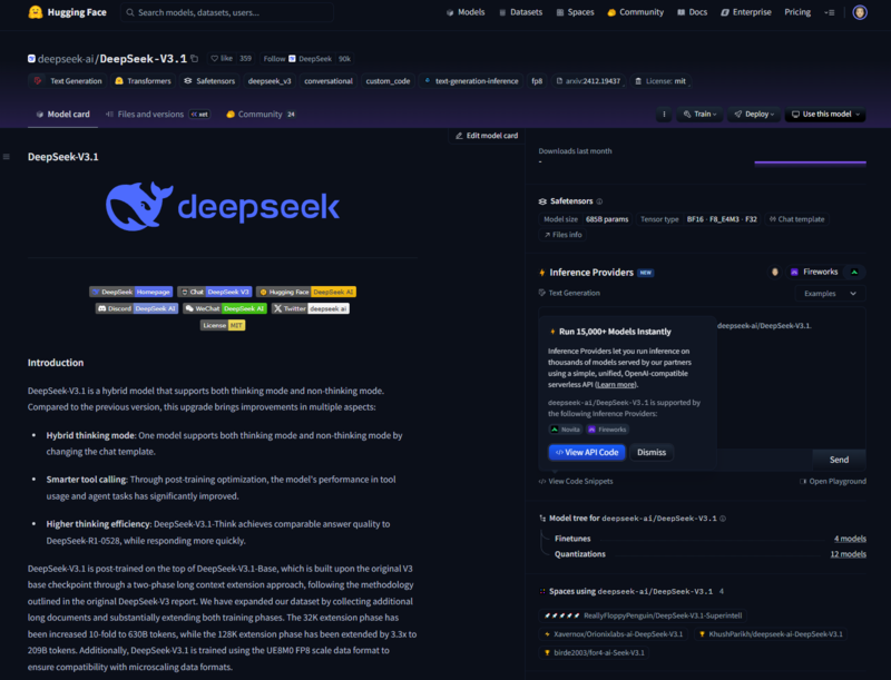 HuggingFace에서 공개된 DeepSeek V3.1