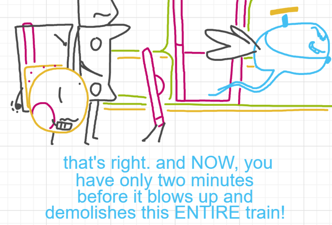 A panel from A Murder On The, episode six of the Board Boards object show by Furretwalk/WalkingFurret.