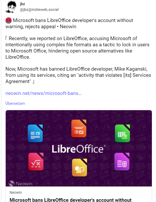 MS-Kontosperre für LibreOffice-Entwickler