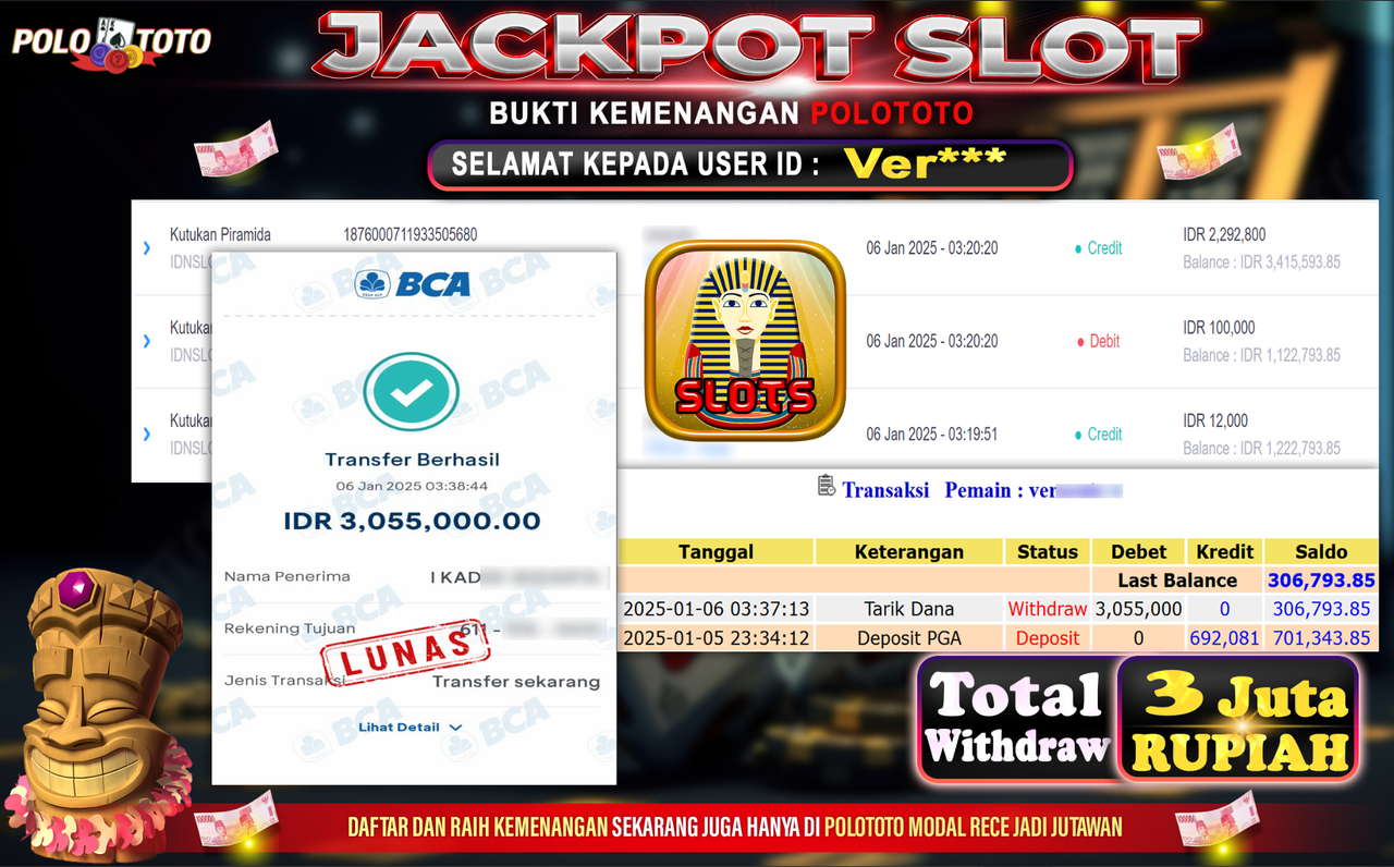 POLOTOTO JACKPOT SLOT KUTUKAN PIRAMIDA Rp.3,055.000,-