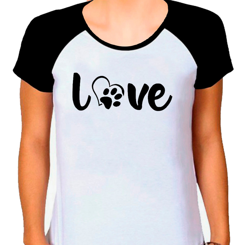 Camiseta Raglan Cachorro Pet Dog Feminina Branca