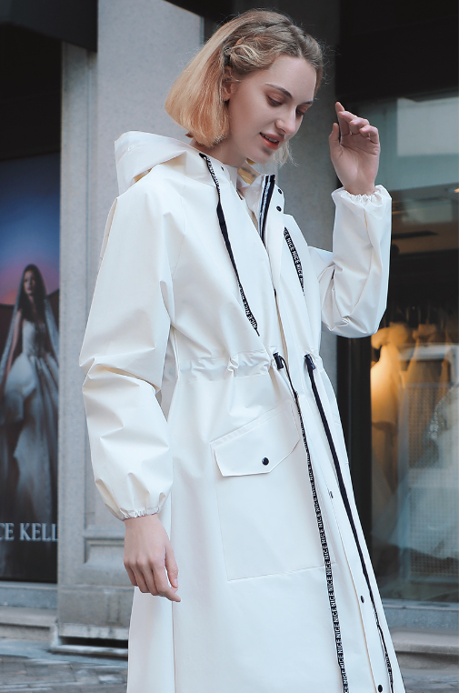 Supplier reference image for White Women's Long Waterproof Raincoat with Hood and Visor - Rain - Size M