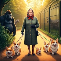 HM the Queen takes her corgis for a walk in Edinburgh Zoo 