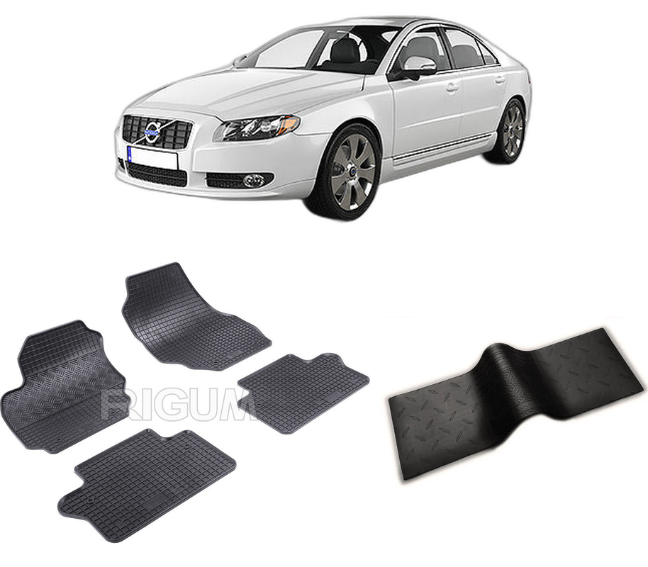 Set covorase auto VOLVO S 80 II din 03.2006-09.2016, cu covoras tunel median, CAROSERIE SEDAN, Presuri cauciuc 100%, compatibil cu autoturismul VOLVO S 80 II, Rigum