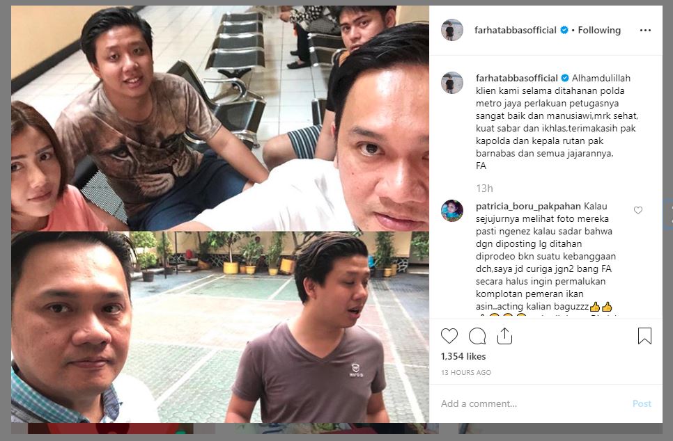 Unggahan Farhat Abbas saat membesuk para tersangka kasus 