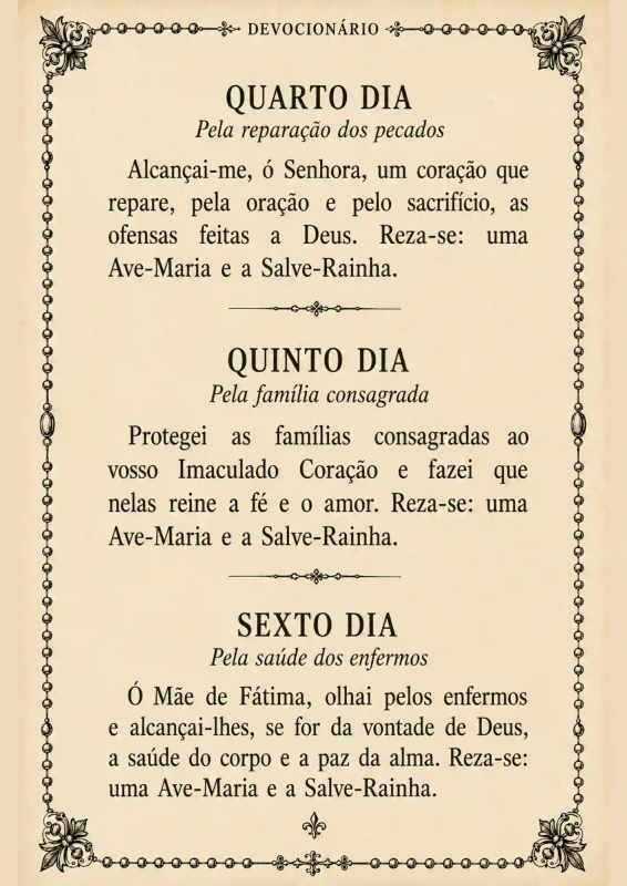 Página da novena a Nossa Senhora de Fátima